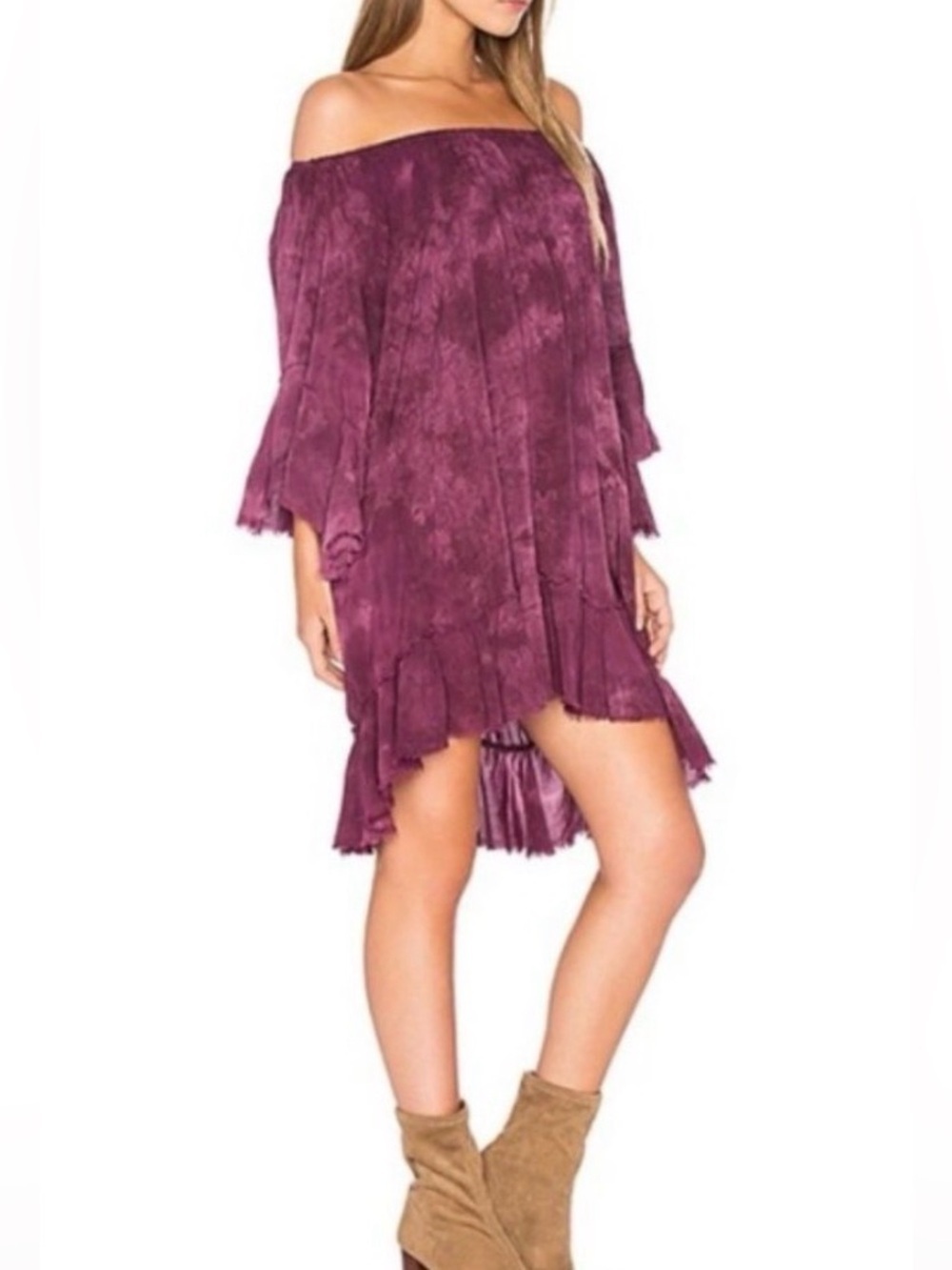 Blue Life Callista Purple Tie Dye Ruffle Dress Lightweight Boho Tiered Mini Sz M